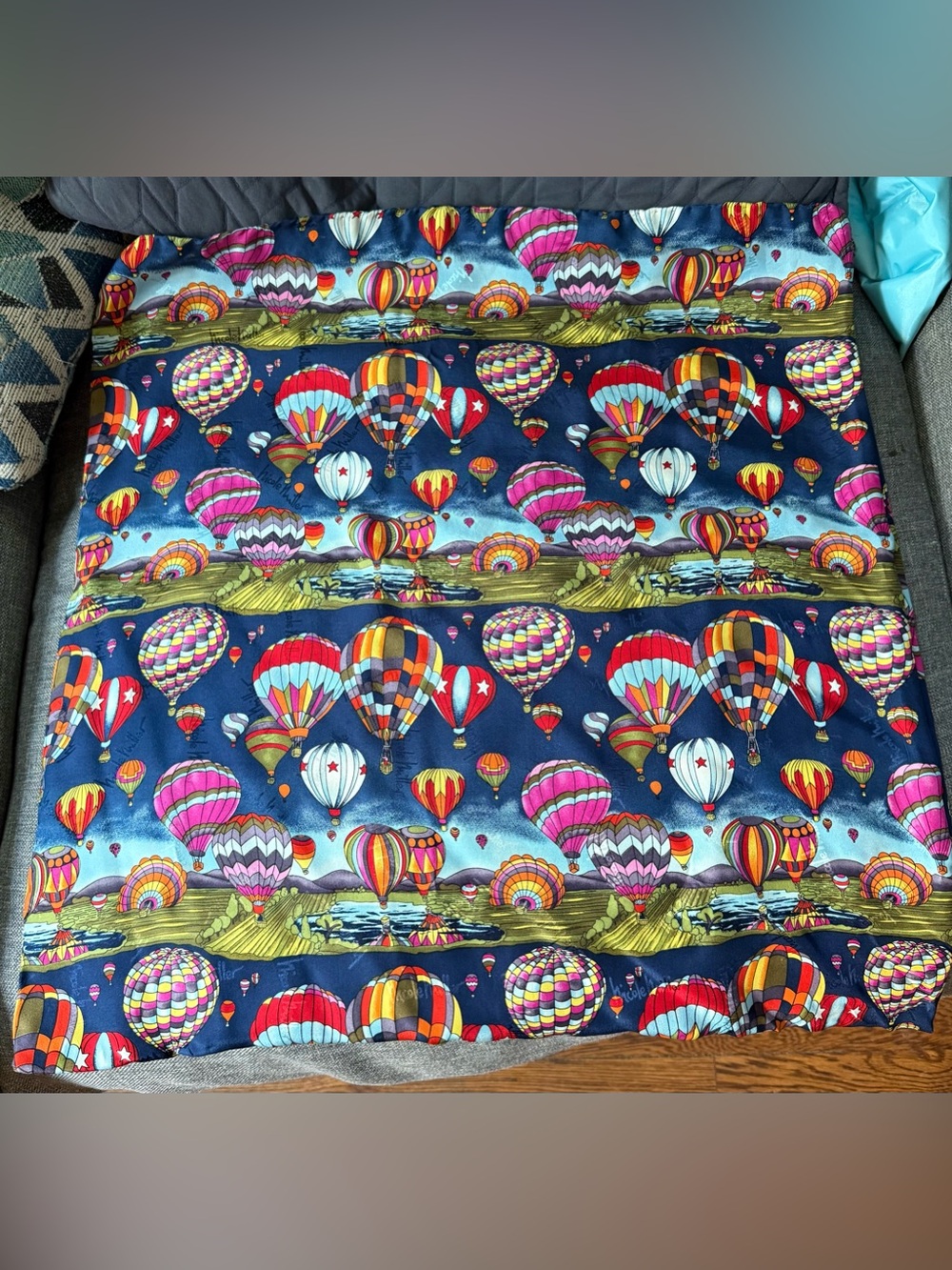 Nicole Miller 100% Silk 1994 Hot Air Balloon Square Scarf Multicolor Hand Sewn